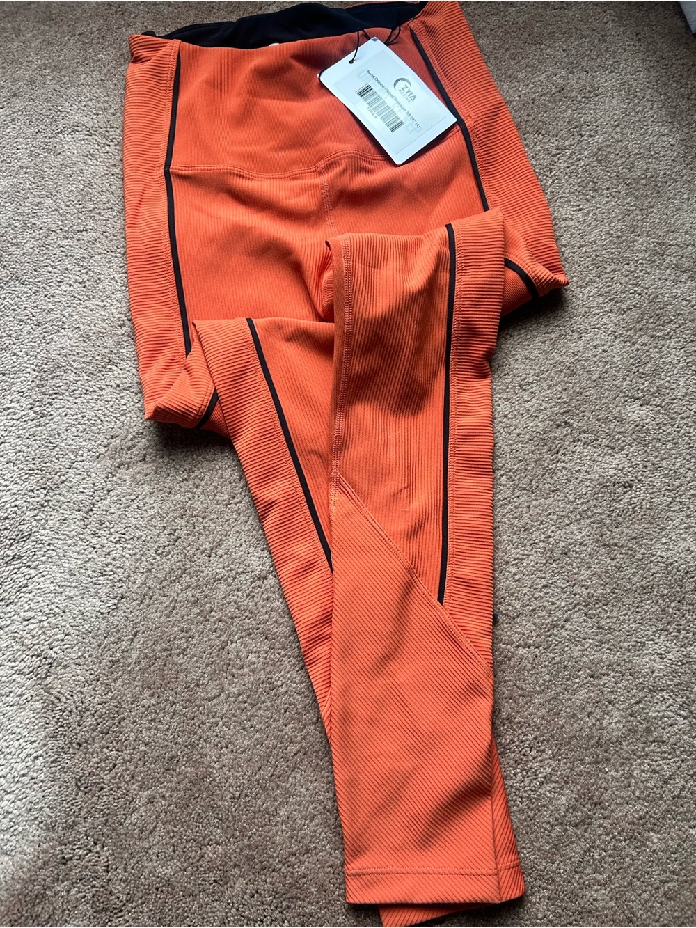 High-Waist Orange Active Leggings with Black Trim